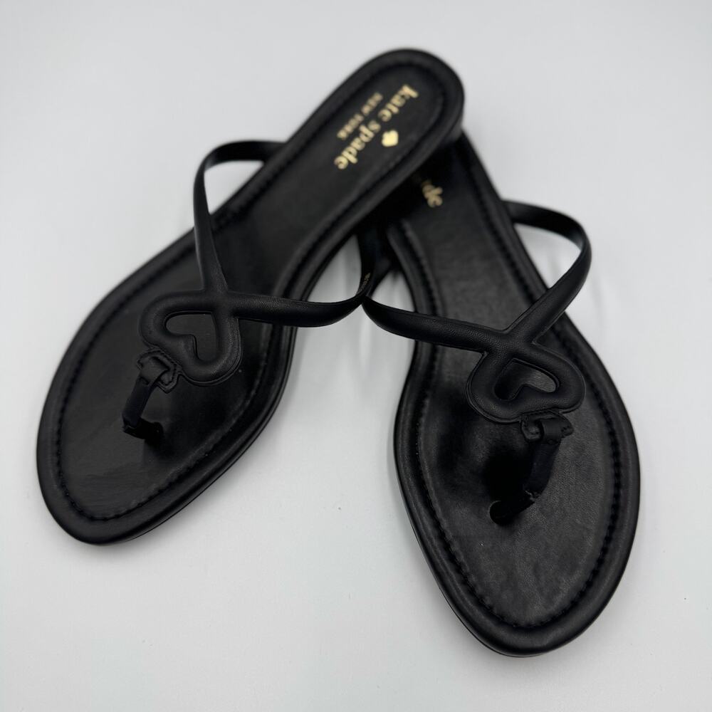 Kate Spade Pamela Black Napa Leather Heart Thong Sandal Flat Slide 9 39.5 Resort - Picture 7 of 13